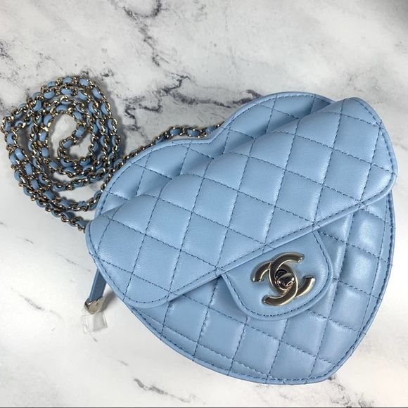 CHANEL Handbags - CHANEL Heart Bag large 22S CC Lambskin Leather Crossbody In Love Blue NEW Rare